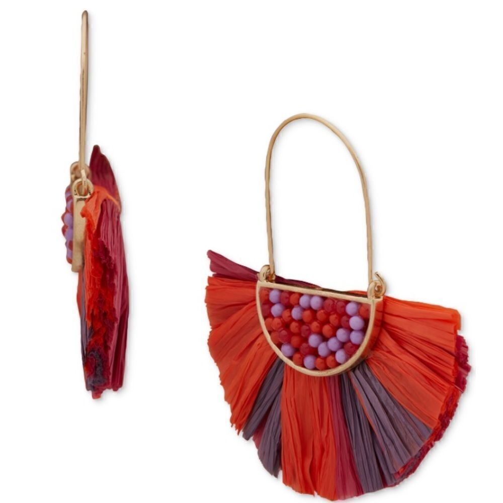 LONNA & LILLYβGold-Tone Bead & Raffia StatementβEarrings